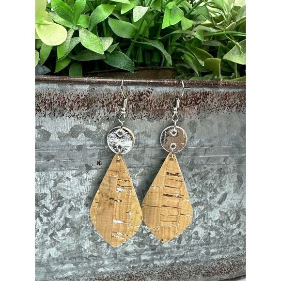So You Sparkle Silver Leather & Cork Earrings - Picture 1 of 5